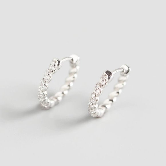 *NEW 925 Sterling Silver Braided Diamond Hoops - Picture 3 of 10